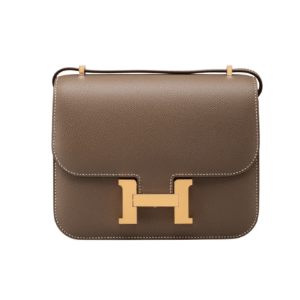 Hermès Constance Mini 18 bag in Etoupe Epsom leather with gold hardware.
