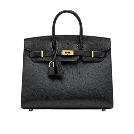 Hermès | Birkin 25 in Black Ostrich leather with gold hardware.