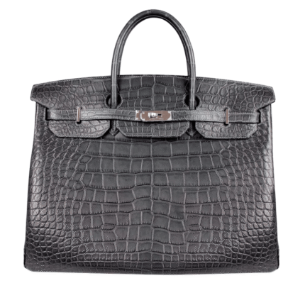 Hermès | Birkin exotic matte black Porosus crocodile leather.