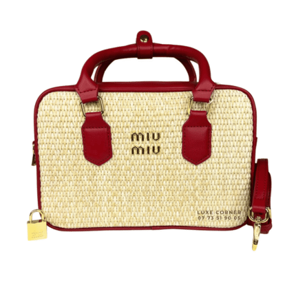 Miu Miu | Straw Zip-up Handbag With Red Leather Trim And Handles