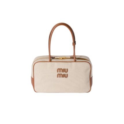 Miu Miu | Beau canvas and leather bag Beige/brandy