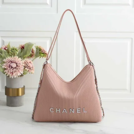 Chanel Bag | Pleated Ribbed Hobo Bag Light Pink