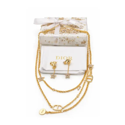 Dior Jewelry | Star Multi Layer Necklace Earrings Set Gold Finish Metal